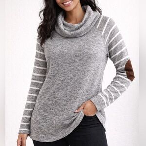 Market and Spruce Cozy Gray Striped Women's Sweater